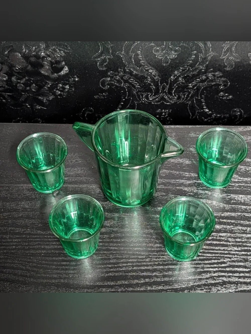 Vintage Akro Agate Uranium Glass Miniature Toy Lemonade Set (5-Piece) ✨